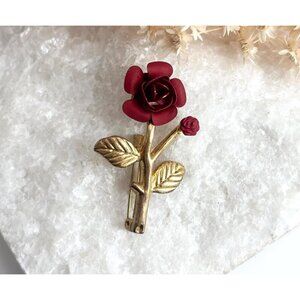 Blooming Red Rosebud Vintage Floral Costume Jewelry Brooch | Lapel Pin